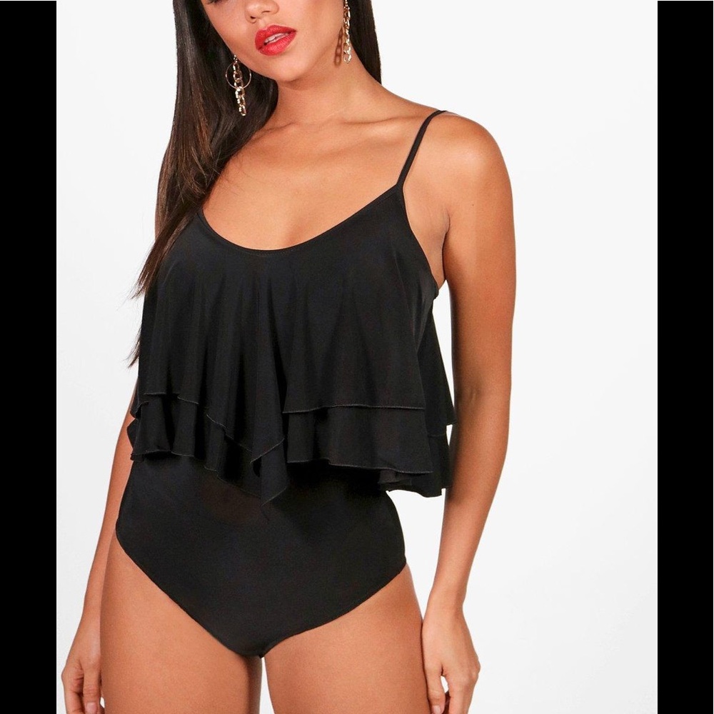 NWT US 10 Megan Double Layer Frill Bodysuit Boohoo Night